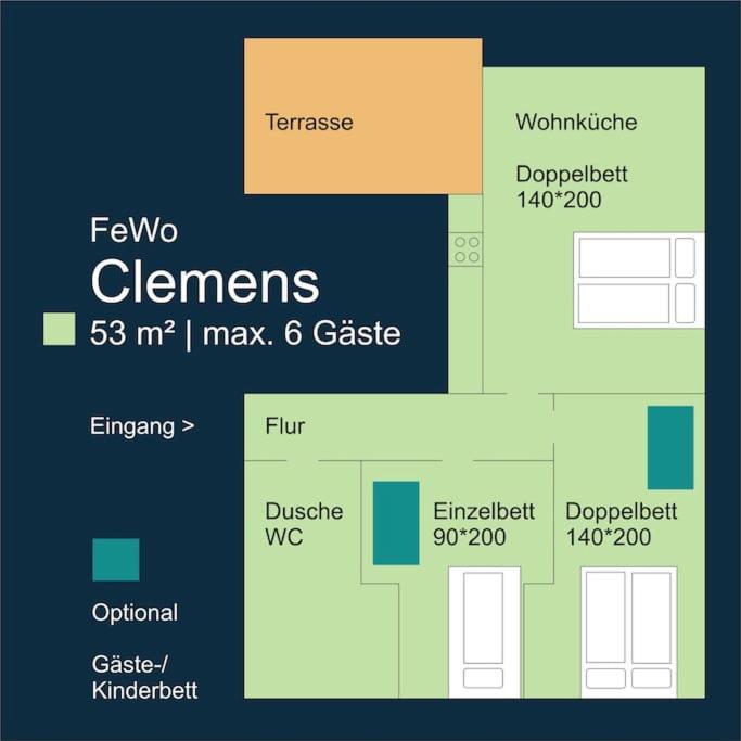 Fewo Clemens - Wohnkueche + 2 Schlafraeume + Bad + Terrasse هام المظهر الخارجي الصورة